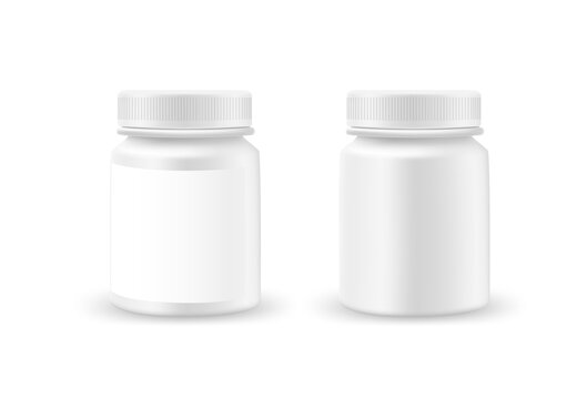 White plastic jar with cap isolated on white backgroynd. vector mockup set