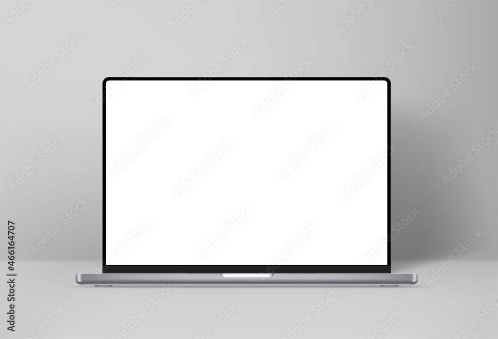 Aufkleber modern laptop computer vector 3d mockup in interior. vector notebook photoreal detailed illustration