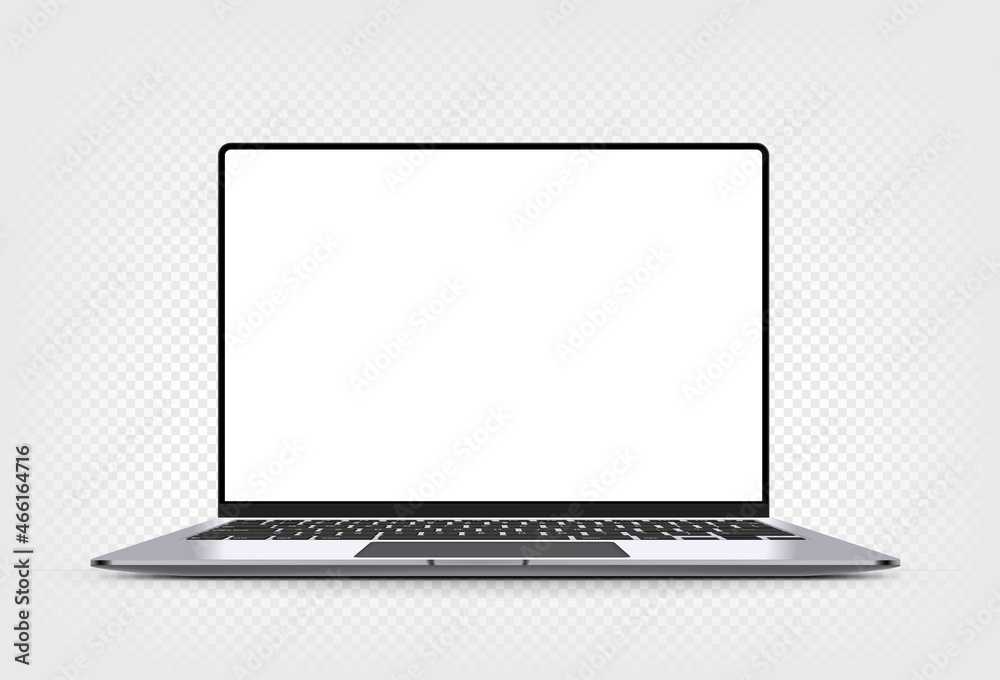 Poster Modern thin frame laptop computer vector 3d mockup with shadow isolated on transparent background