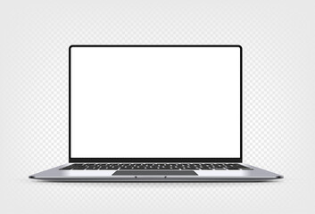 Modern thin frame laptop computer vector 3d mockup with shadow isolated on transparent background