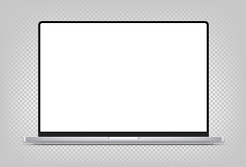 Modern thin frame laptop computer vector 3d mockup with shadow isolated on transparent background