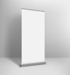 Empty white paper rool up advertising banner in interior