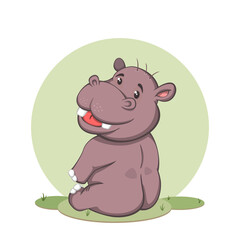 Plakat cute cartoon sitting hippo