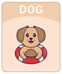 Alphabet flashcard with Cute dog cartoon character.