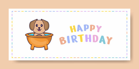 Happy Birthday banner with Cute dog cartoon character. Vector Illustration