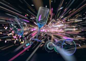Empty glasses on blurred background. 3D illustration