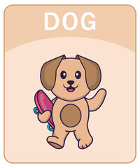 Alphabet flashcard with Cute dog cartoon character.