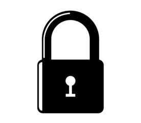 Lock icon. Black shiny metallic lock icon. Symbol of security. Black locked security lock illustration isolated on white background.