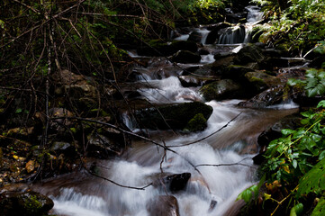 Kleiner Wasserfall in der Steiermark mit weichgezeichnetem Wasser