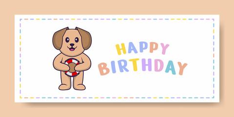 Happy Birthday banner with Cute dog cartoon character. Vector Illustration