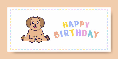 Happy Birthday banner with Cute dog cartoon character. Vector Illustration