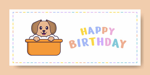 Happy Birthday banner with Cute dog cartoon character. Vector Illustration