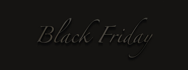 Black Friday shopping banner in small black letters against a dark background. 3D illustration	