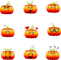 A set with pumpkin smileys on a white background, each on a separate layer