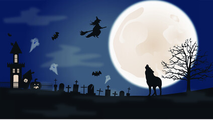 Halloween night,  background with moon