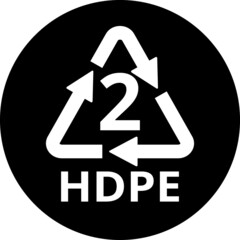 Plastic recycling symbol HDPE 2, isolated on black background