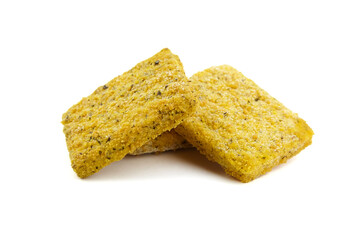 Frozen breaded fish fillets isolated on white