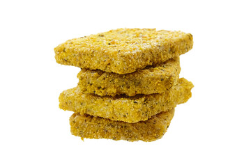 Frozen breaded fish fillets isolated on white