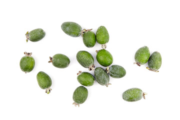 Feijoa acca fruit or pineapple guava isolated on white