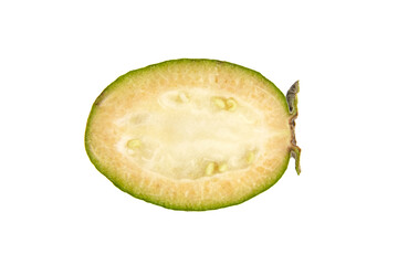 Half of feijoa fruit or pineapple guava isolated on white