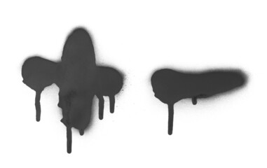 Black spray stain, graffiti in shape Plus and minus sign isolated on white background, clipping path