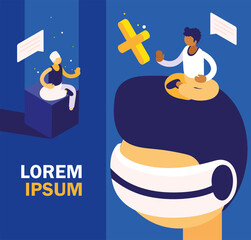 men gamers with goggles