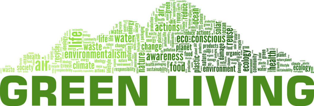 Green Living vector illustration word cloud isolated on white background.