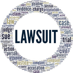 Lawsuit vector illustration word cloud isolated on white background. - obrazy, fototapety, plakaty