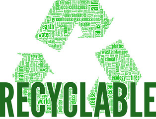 Recyclable vector illustration word cloud isolated on white background.