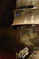 Detail of a helmet as part of plate armour