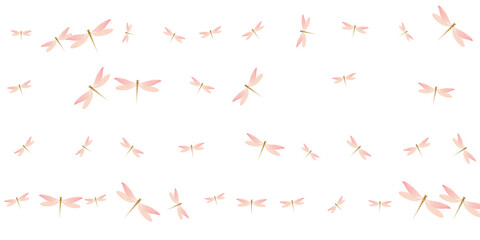 Fairy rosy pink dragonfly cartoon vector illustration. Spring ornate insects. Decorative dragonfly cartoon kids wallpaper. Sensitive wings damselflies patten. Fragile creatures