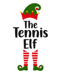 The Tennis Elf - phrase for Christmas Family clothes or ugly sweaters. Hand drawn lettering for Xmas greetings cards, invitations. Good for t-shirt, mug, gifts.