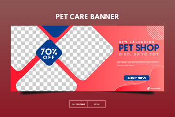 modern pet shop banner, Pet care social media post Template or web banner template with space for photo. Pet care service promotional banner ads design