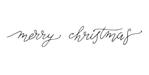 Merry Christmas, black letters on the white background.  Creative typography for Holiday greeting cards, banner Hand-drawn modern style calligraphy for holiday banners, invitations