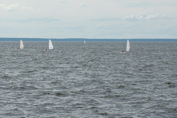 Obraz premium children's sailing regatta on the Volga River