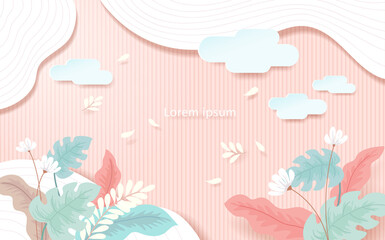 Nature landscape background paper art style.Vector illustration.