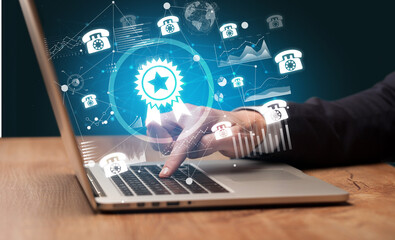 Business hand working on laptop, successful business concept