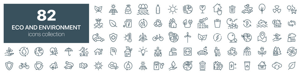 Eco and environment line icons collection. Vector illustration eps10 - obrazy, fototapety, plakaty