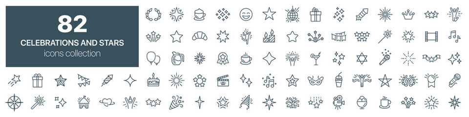 Celebration and stars line icons collection. Vector illustration eps10 - obrazy, fototapety, plakaty