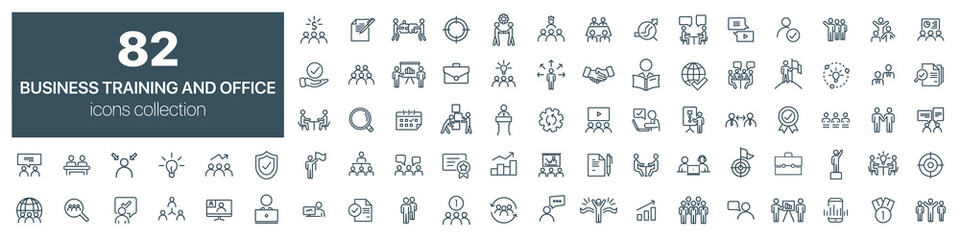 Business training and office icons collection. Vector illustration eps10 - obrazy, fototapety, plakaty