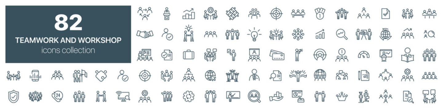 Teamwork and workshop line icons collection. Vector illustration eps10