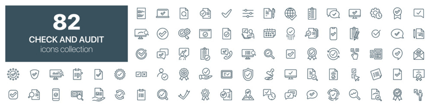 Check and audit line icons collection. Vector illustration eps10