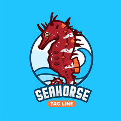 cute seahorse cartoon illustration for logo and media