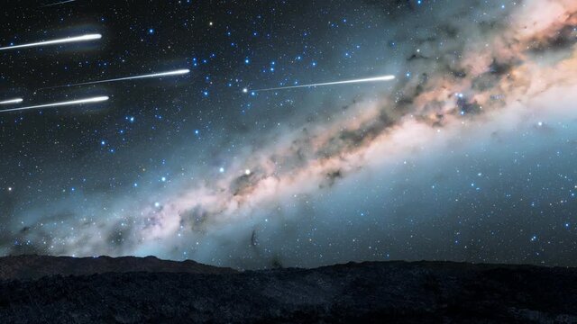 Beautiful night sky with falling stars. Shooting stars animation. Meteor burst.