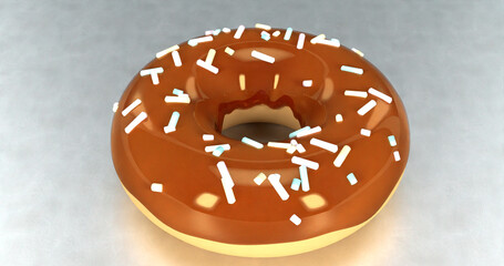 3D ILLUSTRATION OF BAKED SWEET DONUT WITH CARAMEL ICE