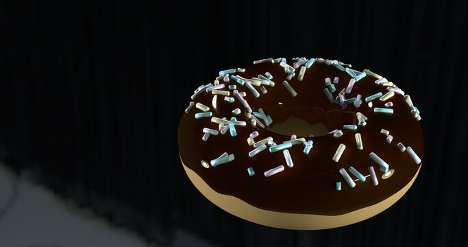 3D ILLUSTRATION OF BAKED SWEET DONUT WITH CHOCOLATE Icing