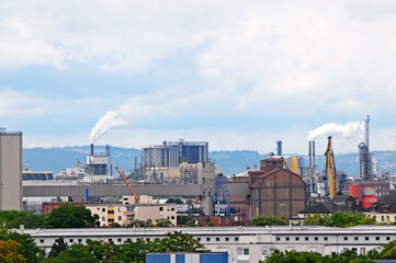 Obraz premium Panoramic view of the plant. Industrial area of the city