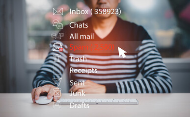 Email concept with laptop spam and virus computer monitor internet security concept, Businessman...