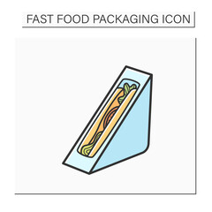 Fototapeta premium Sandwich color icon.Foldable, disposable pack for toast.Take away.Fast Food Packaging.Isolated vector illustration