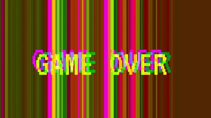 Game over glitch effect animation on a glitch background. Retro arcade game visual. - Powered by Adobe